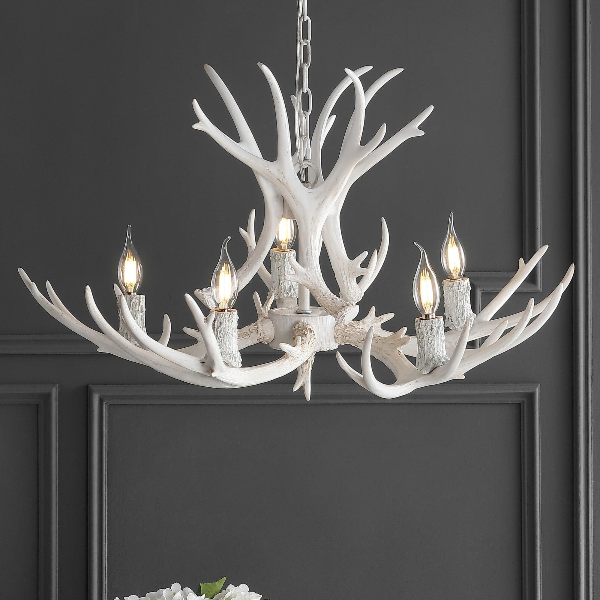 JONATHAN Y Eldora 30" Adjustable Resin Antler 5-Light LED Chandelier, White