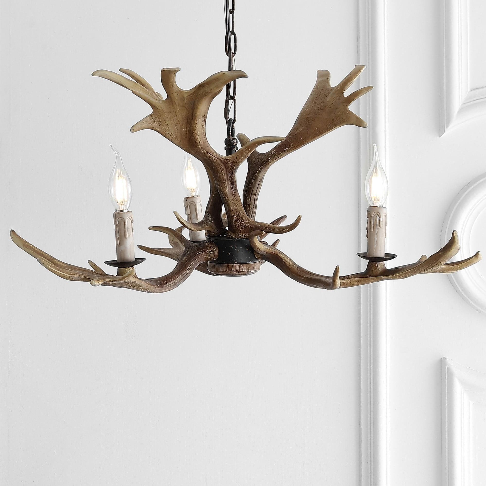 JONATHAN Y Speller 27" Adjustable Resin Antler 3-Light LED Chandelier, Brown