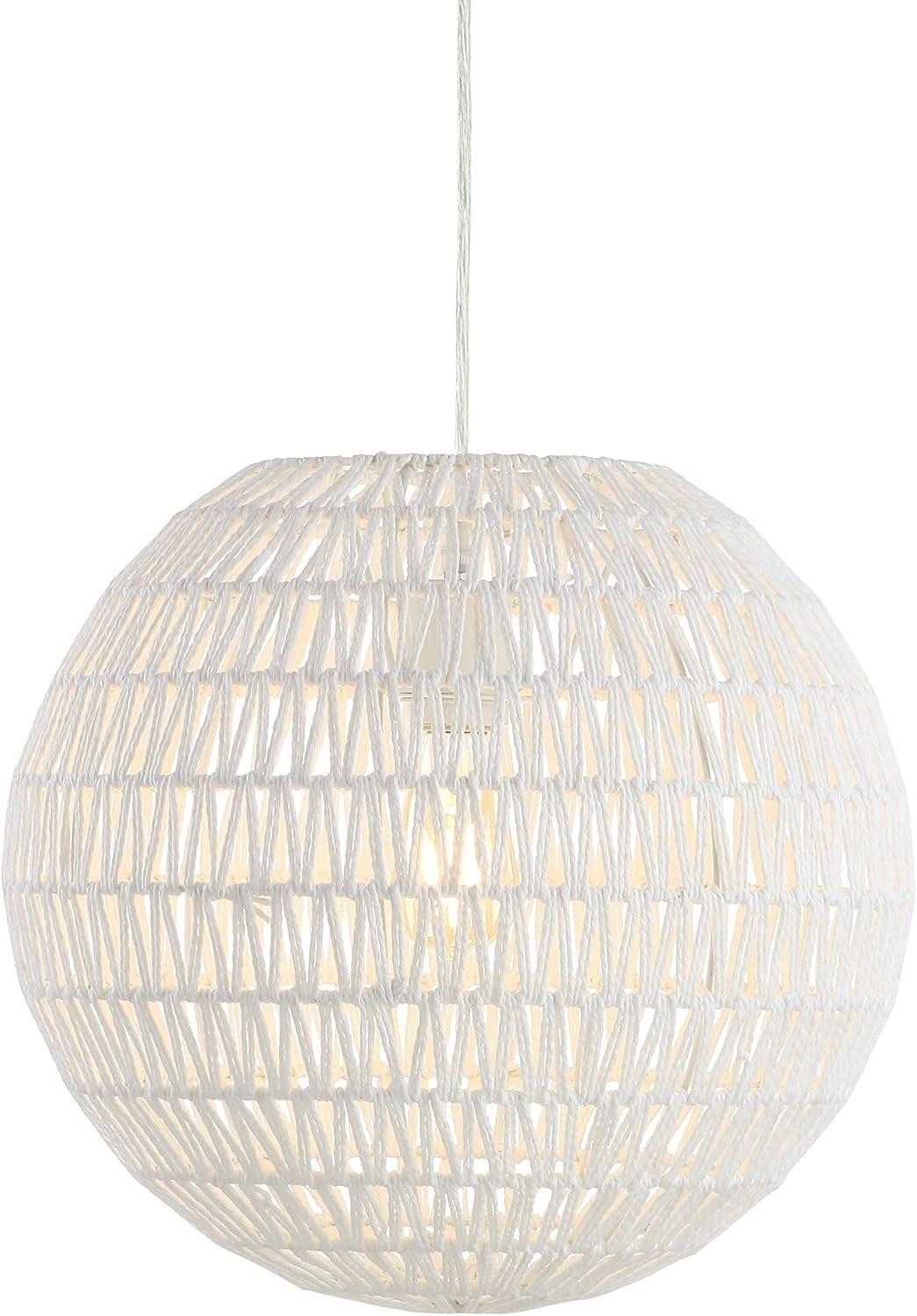 White Woven Rattan Orb LED Pendant Light