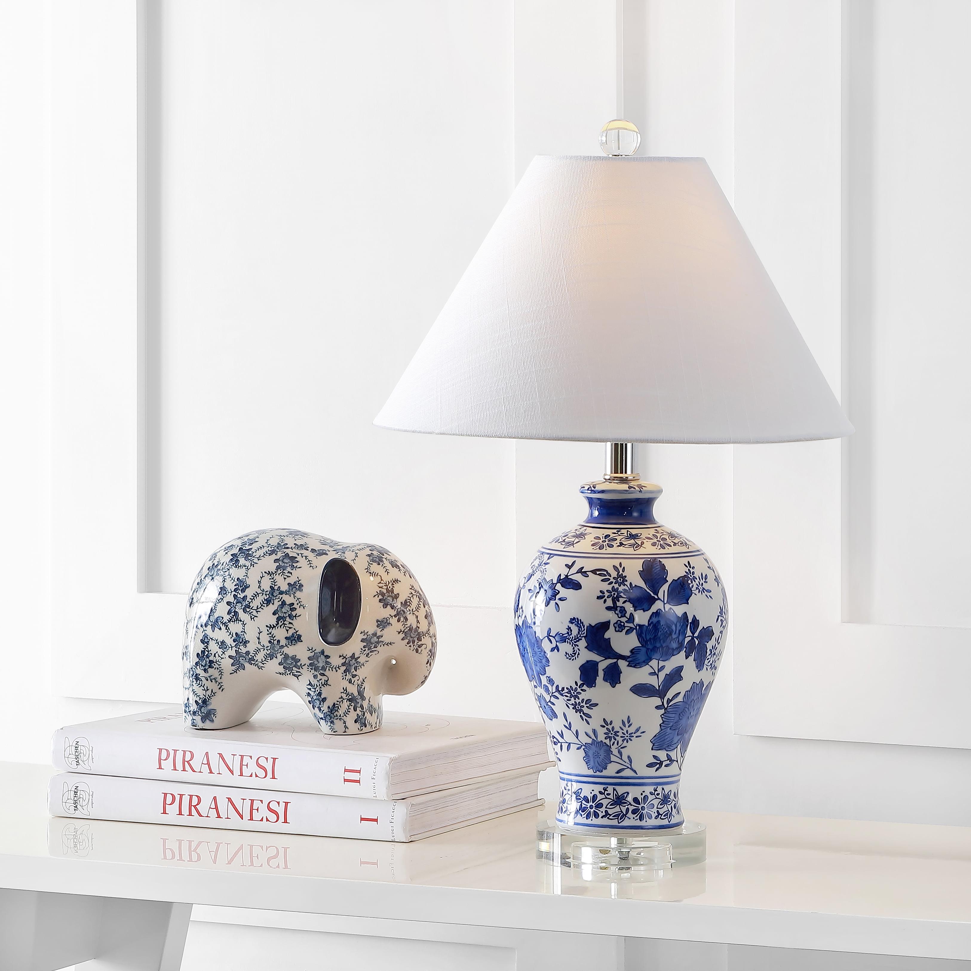 JONATHAN Y Penelope 22" French Country Cottage Ceramic/Iron Chinoiserie Ginger Jar LED Table Lamp, Navy/White