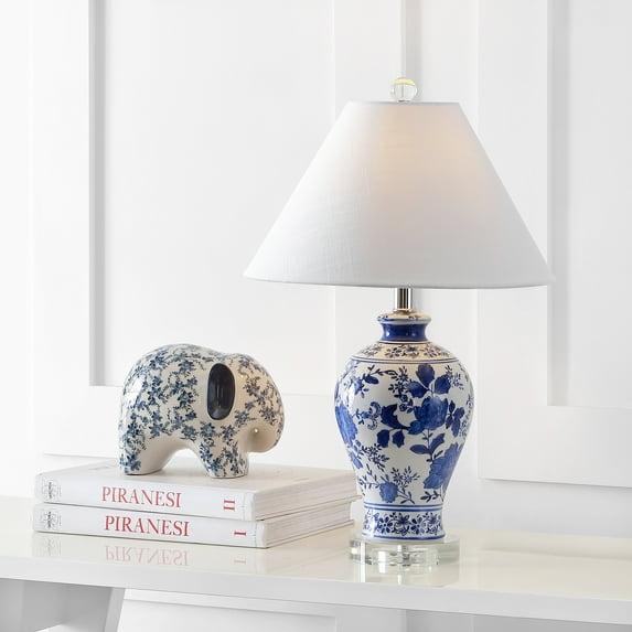 JONATHAN Y Penelope 22" French Country Cottage Ceramic/Iron Chinoiserie Ginger Jar LED Table Lamp, Navy/White