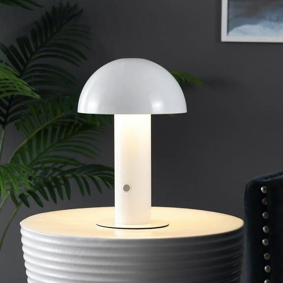 JONATHAN Y JYL7115B Boletus 10.75" Contemporary Bohemian Rechargeable/Cordless Iron Integrated Portable LED Mushroom Table Lamp, Modern, Coastal for living room, dinning room, bedroom, White