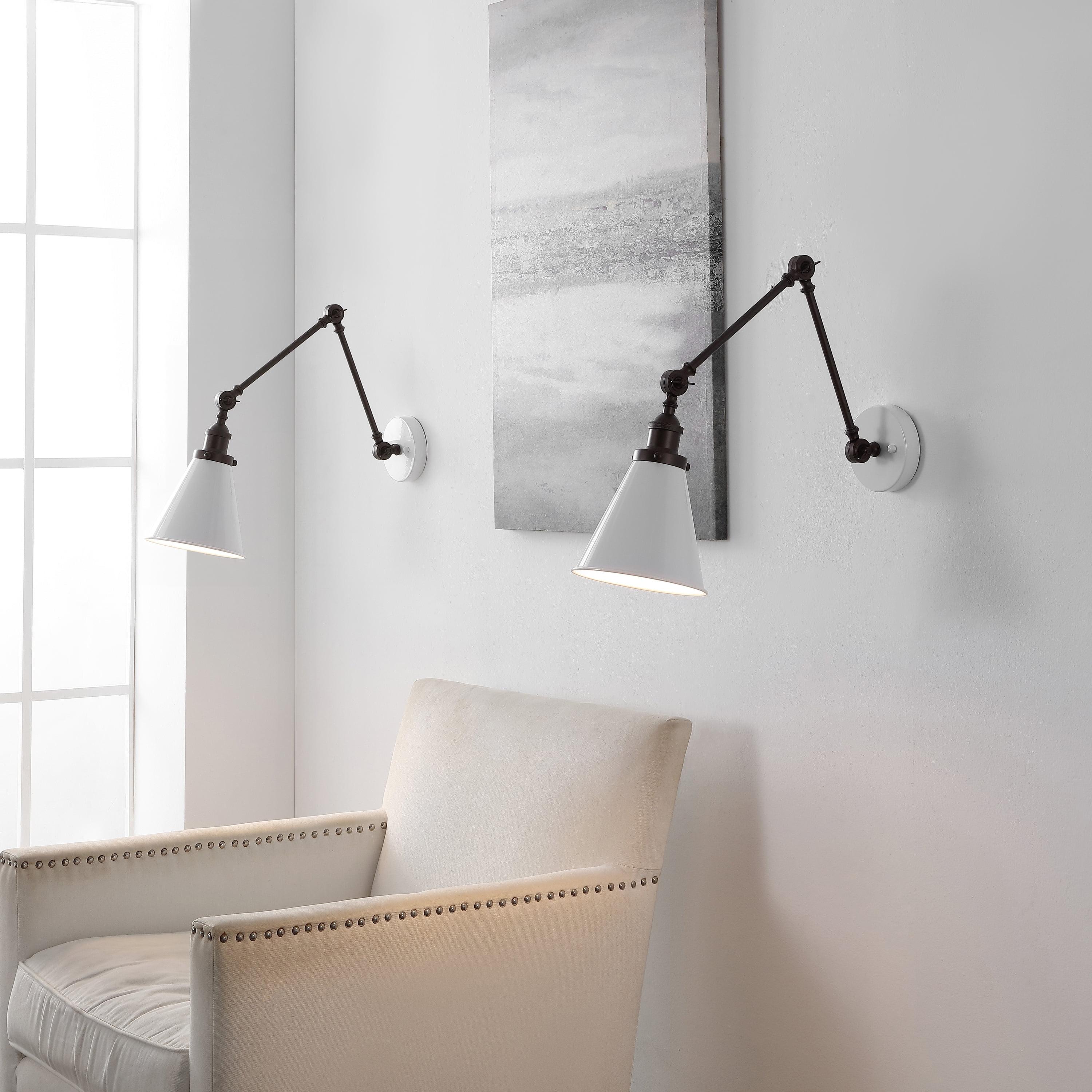 JONATHAN Y Rover 7" Classic Industrial Metal Adjustable Arm LED Wall Sconce, White/Oil Rubbed Bronze (Set of 2)