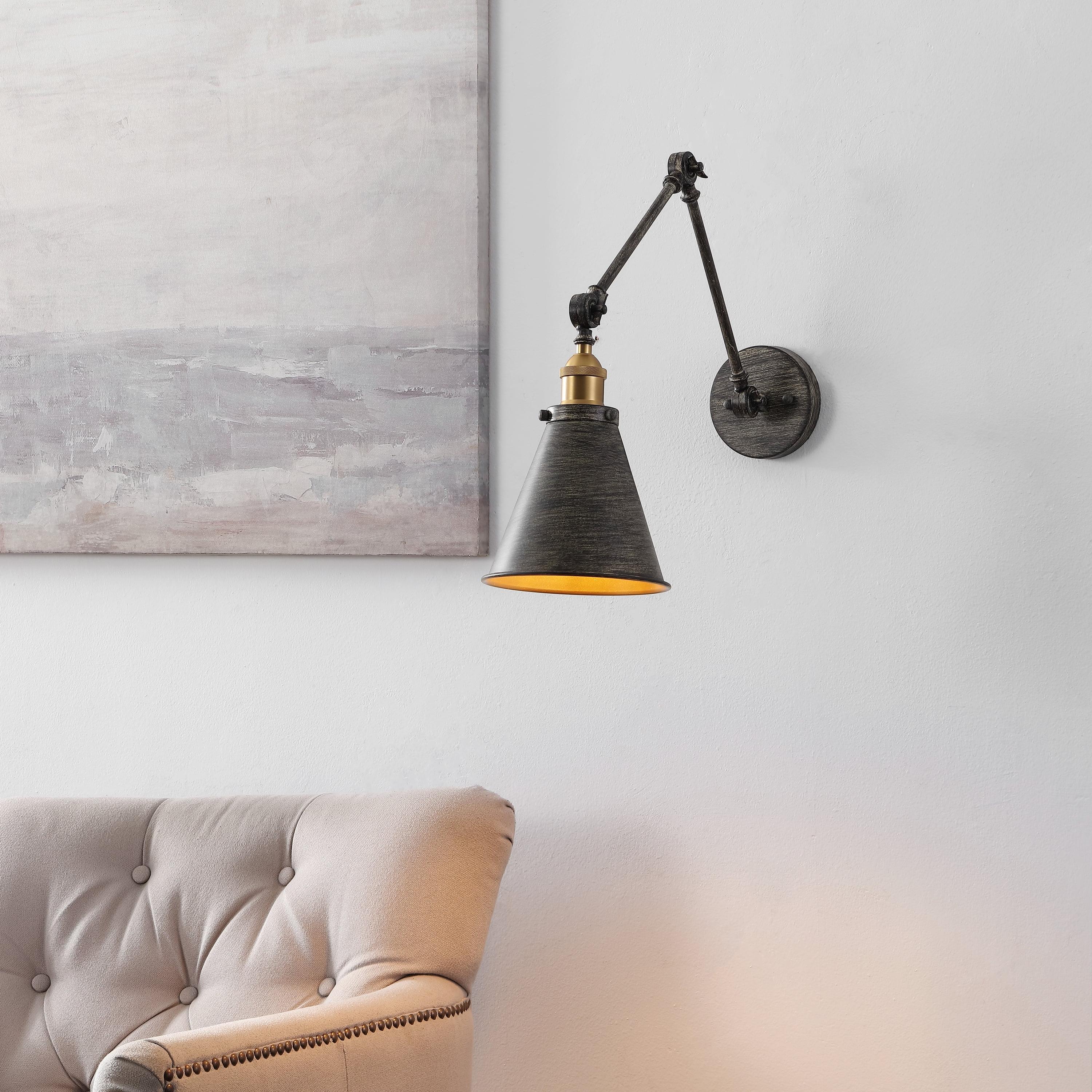JONATHAN Y Rover 7" Classic Industrial Metal Adjustable Arm LED Wall Sconce, Rustic Dark Gray/Brass Gold