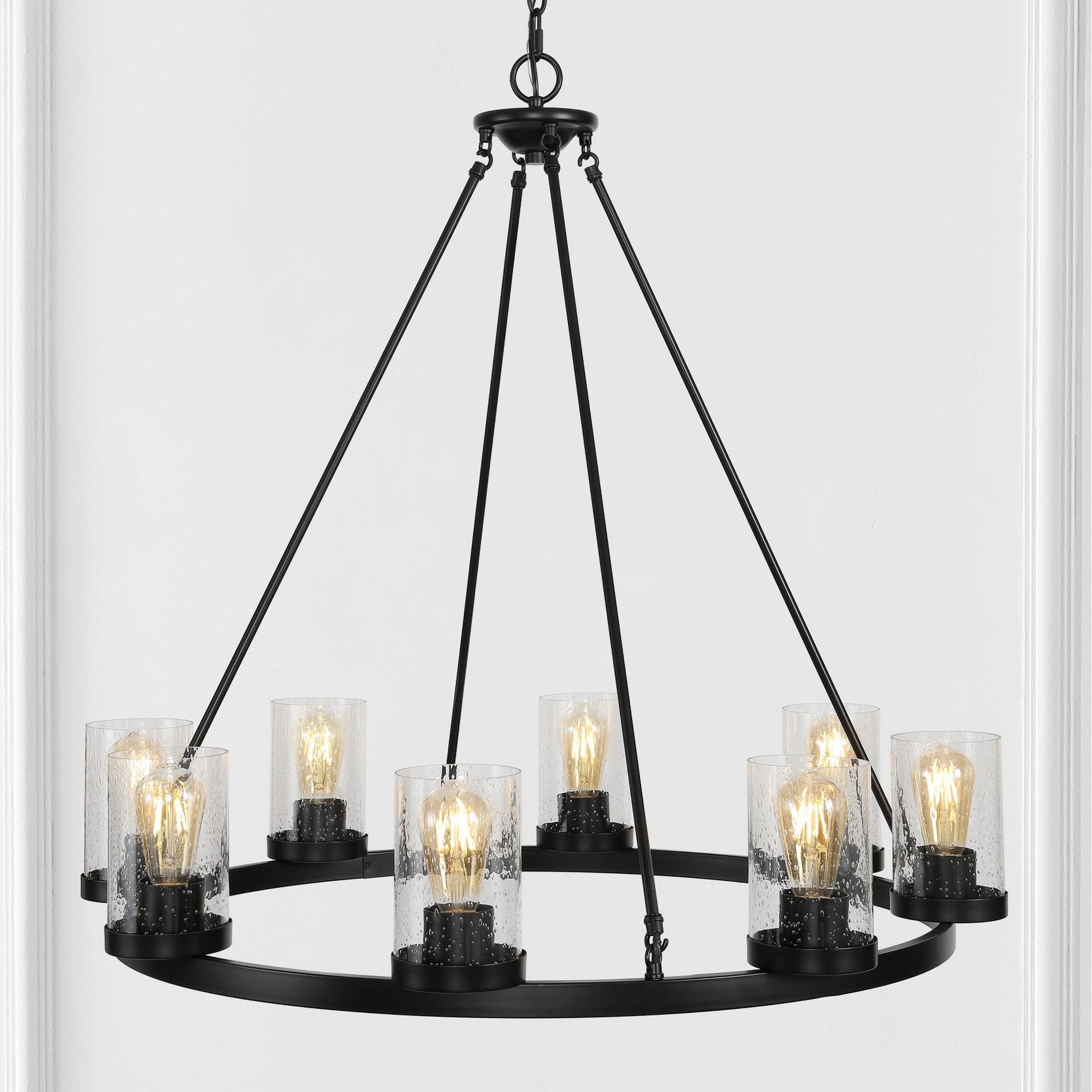 JONATHAN Y JYL7554A Coronet 33.5" 8-Light Iron/Seeded Glass Rustic Farmhouse Round LED Chandelier, Industrial, Vintage for living room, dinning room, bedroom Bulb Included, Oil Rubbed Bronze