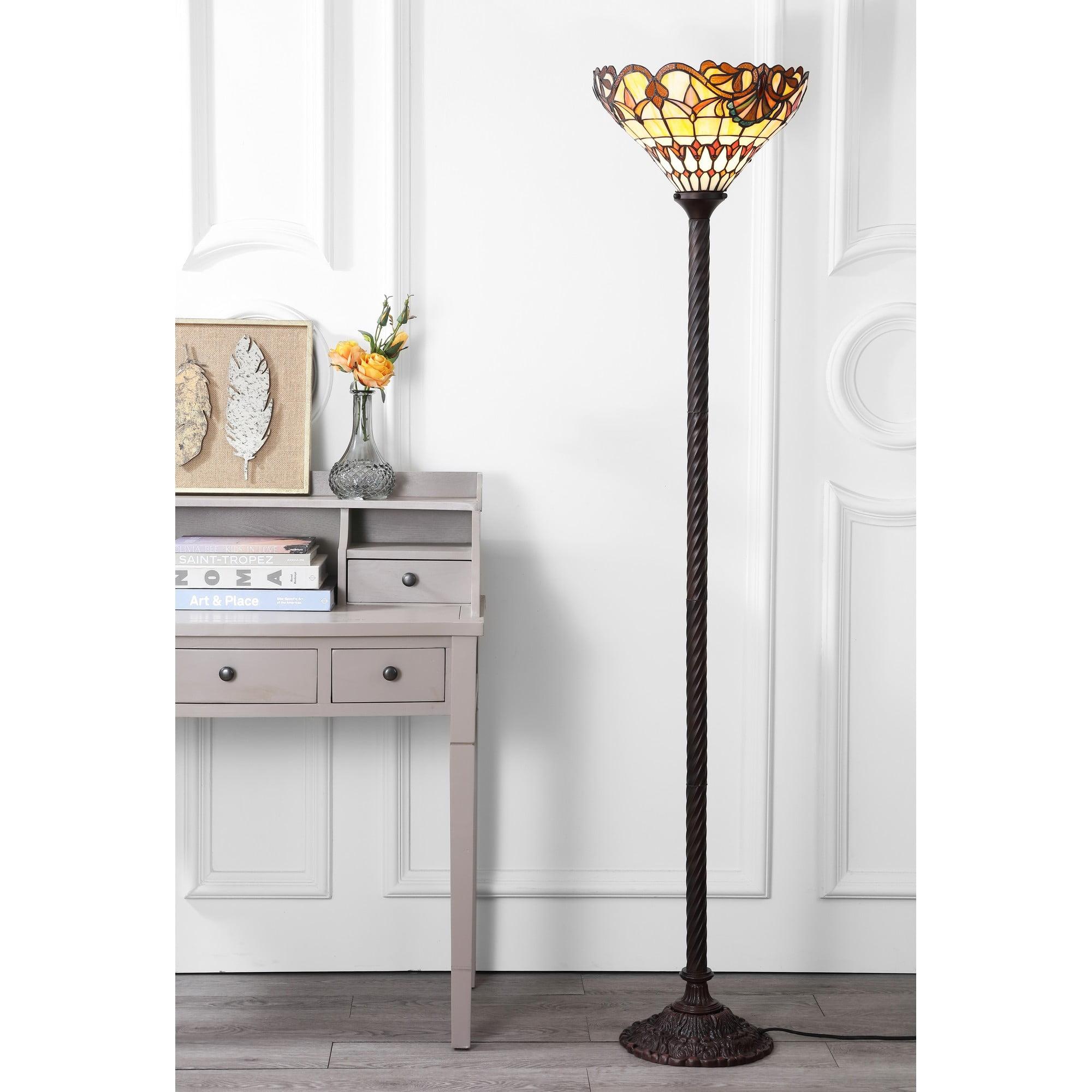 JONATHAN Y JYL8003A Davis Tiffany-Style 70" Torchiere LED Floor Lamp, Traditional for living room, dinning room, bedroom, office Bulb Included, Bronze