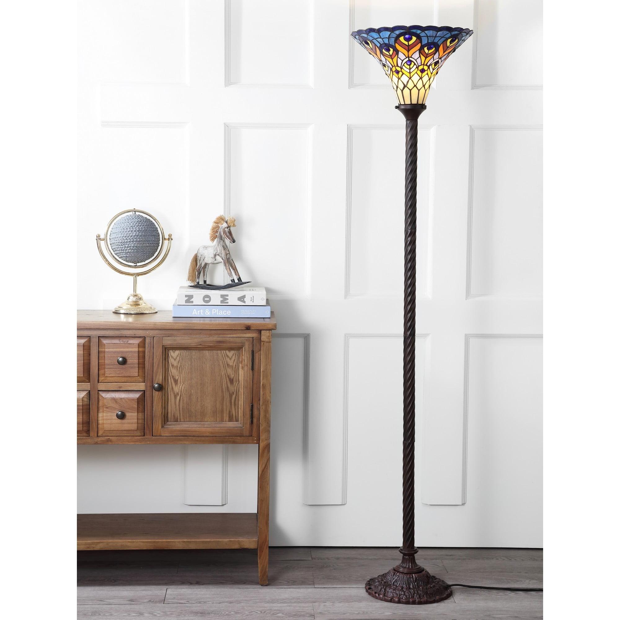 JONATHAN Y JYL8006A Peacock Tiffany-Style 70" Torchiere LED Floor Lamp, Traditional for living room, dinning room, bedroom, office Bulb Included, Bronze