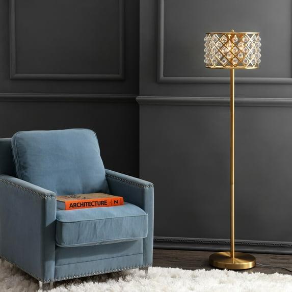 JONATHAN Y JYL9000A Elizabeth 60" Crystal/Metal LED Floor Lamp, Contemporary, Transitional for living room, dinning room, bedroom, office Bulb Included, Brass Gold/Clear