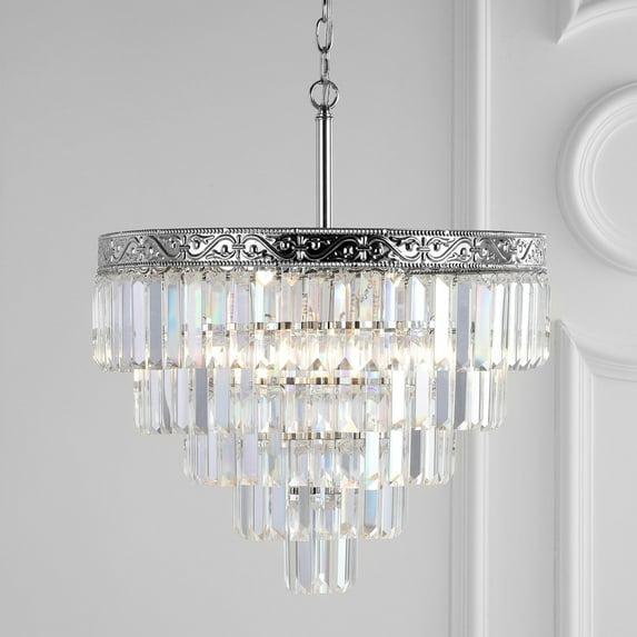 JONATHAN Y Wyatt 20" 4-Light Crystal LED Chandelier, Polished Nickel/ Clear, JYL9007A
