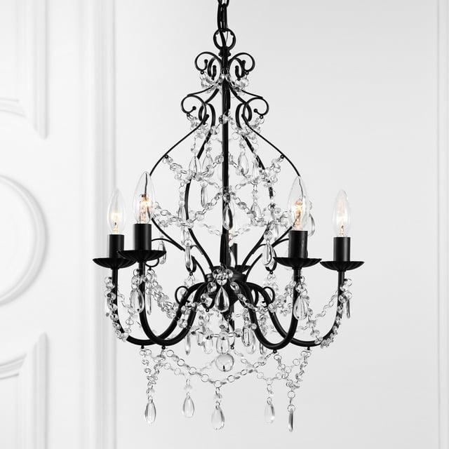 JONATHAN Y Maura 5-Light 17" Crystal/Metal LED Chandelier, Black, JYL9016A