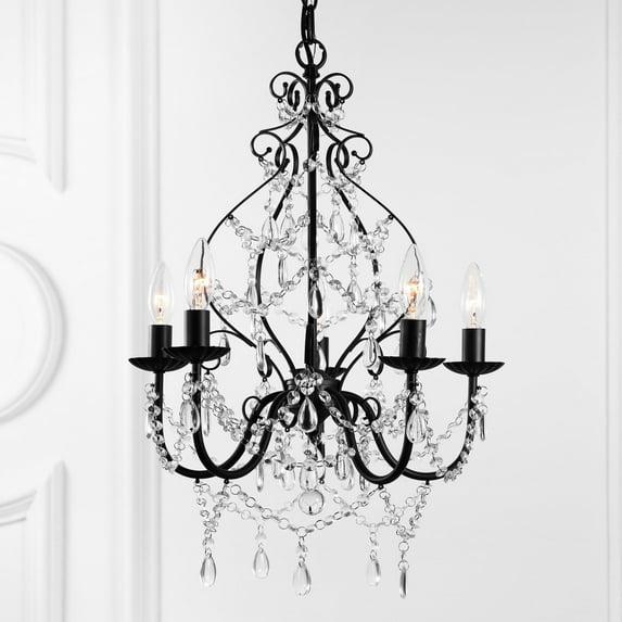 JONATHAN Y Maura 5-Light 17" Crystal/Metal LED Chandelier, Black, JYL9016A