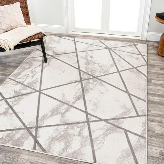 3' x 5' Patras Modern Geometric Marbled Area Rug, Ivory/Gray - JONATHAN Y