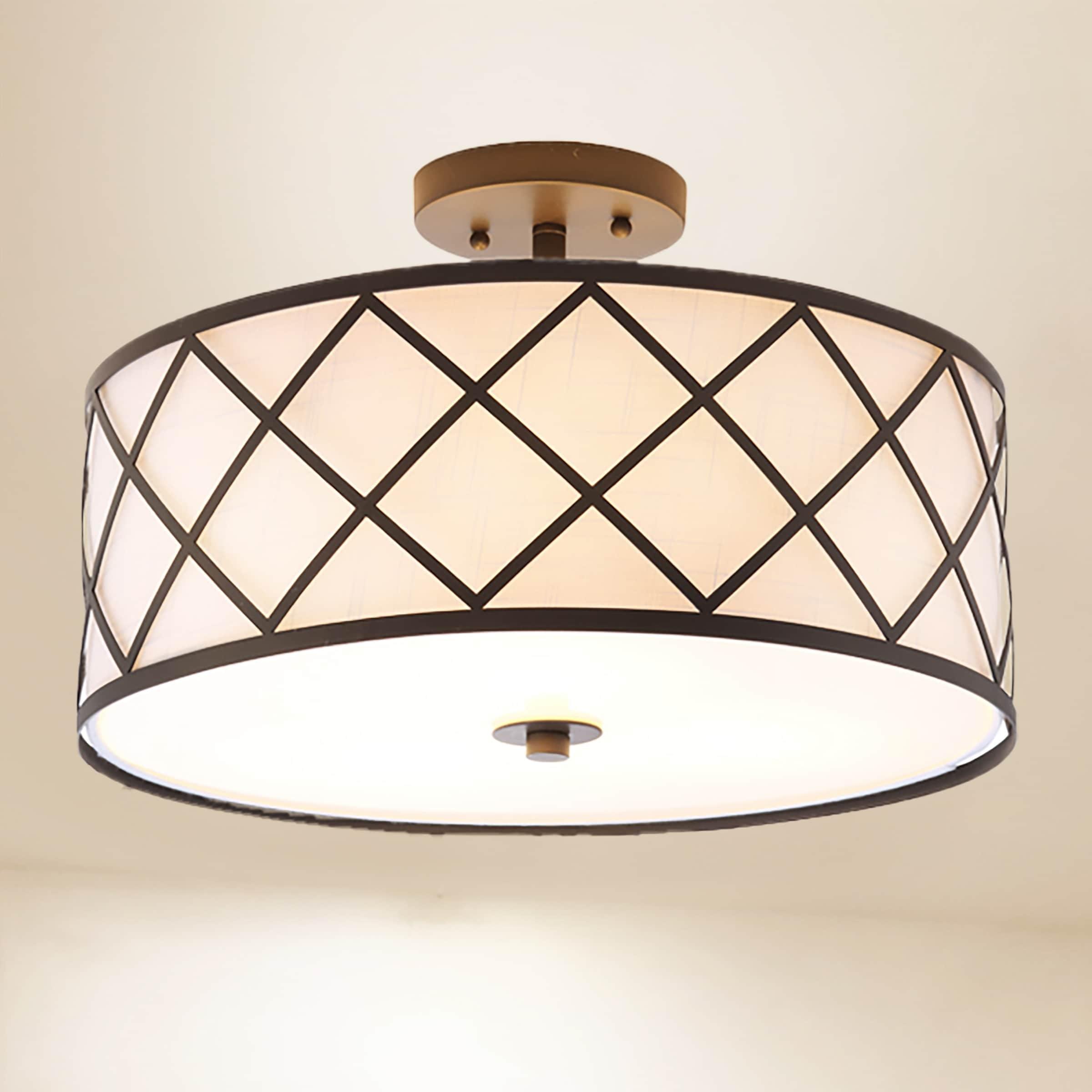 Transitional Elegance 16.75" Drum Flush Mount in Oil Rubbed Bronze with White Linen Shade