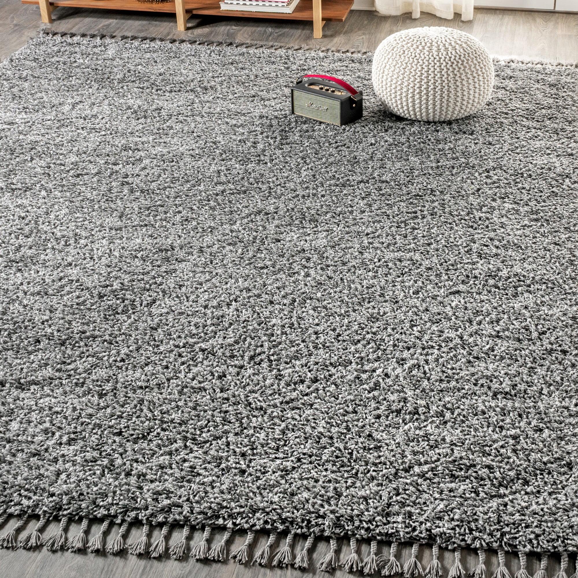3'x5' Mercer Shag Plush Tassel Area Rug, Charcoal - JONATHAN Y