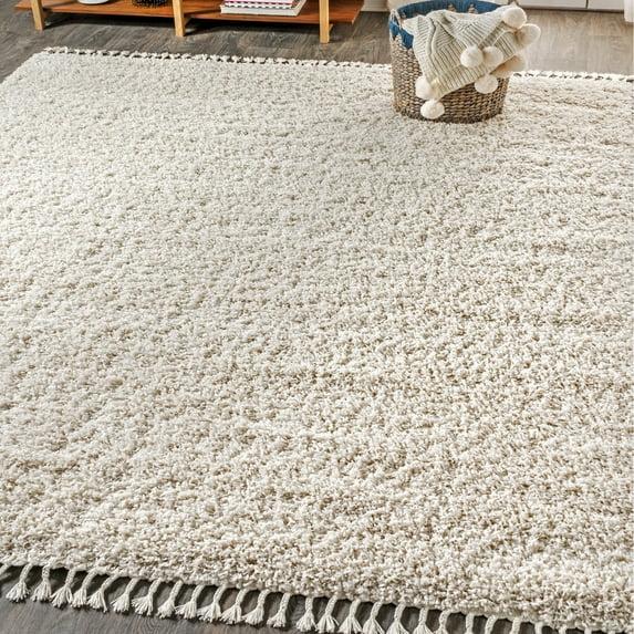 3'x5' Mercer Shag Plush Tassel Area Rug, Cream - JONATHAN Y