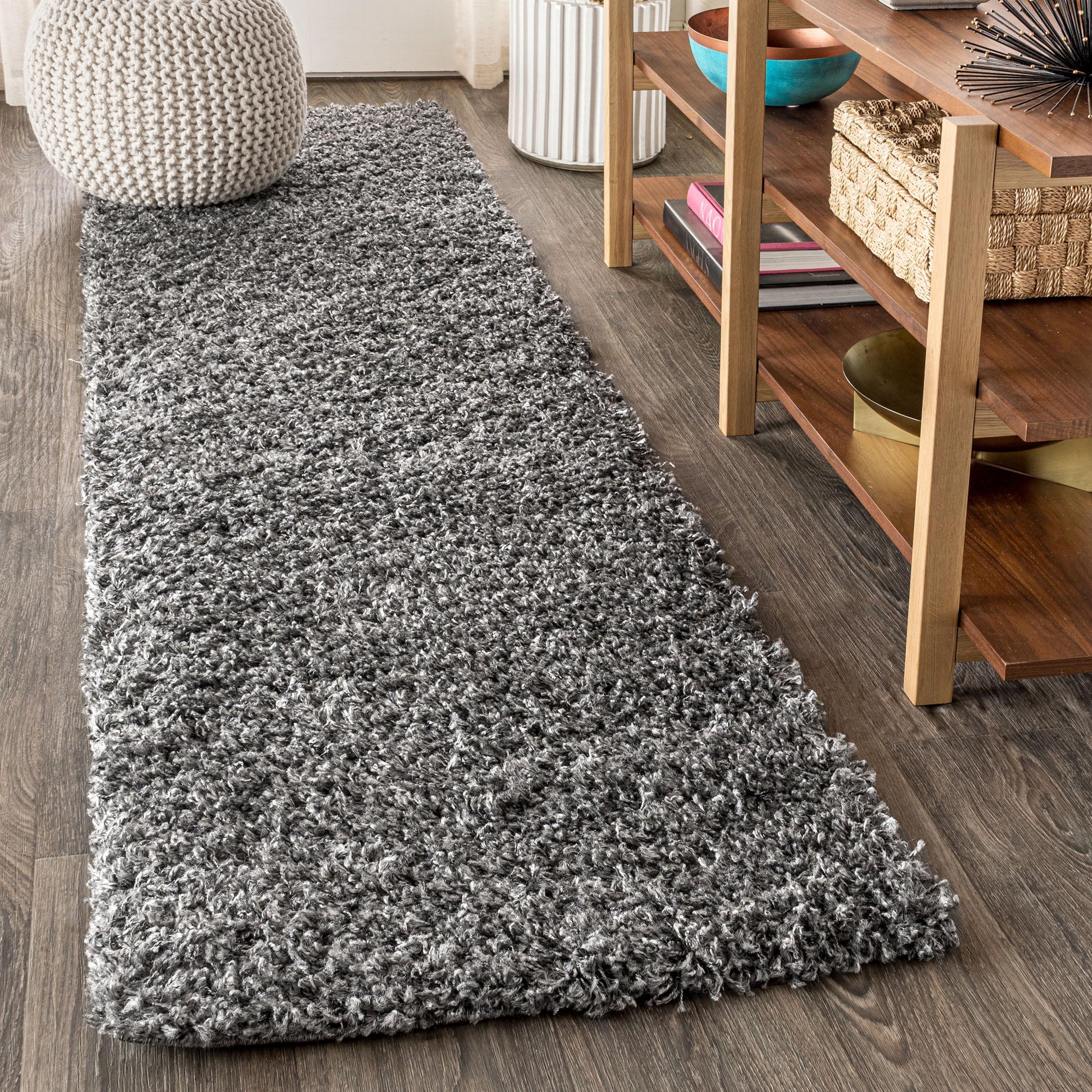 2'x8' Mercer Shag Plush Area Rug, Charcoal - JONATHAN Y