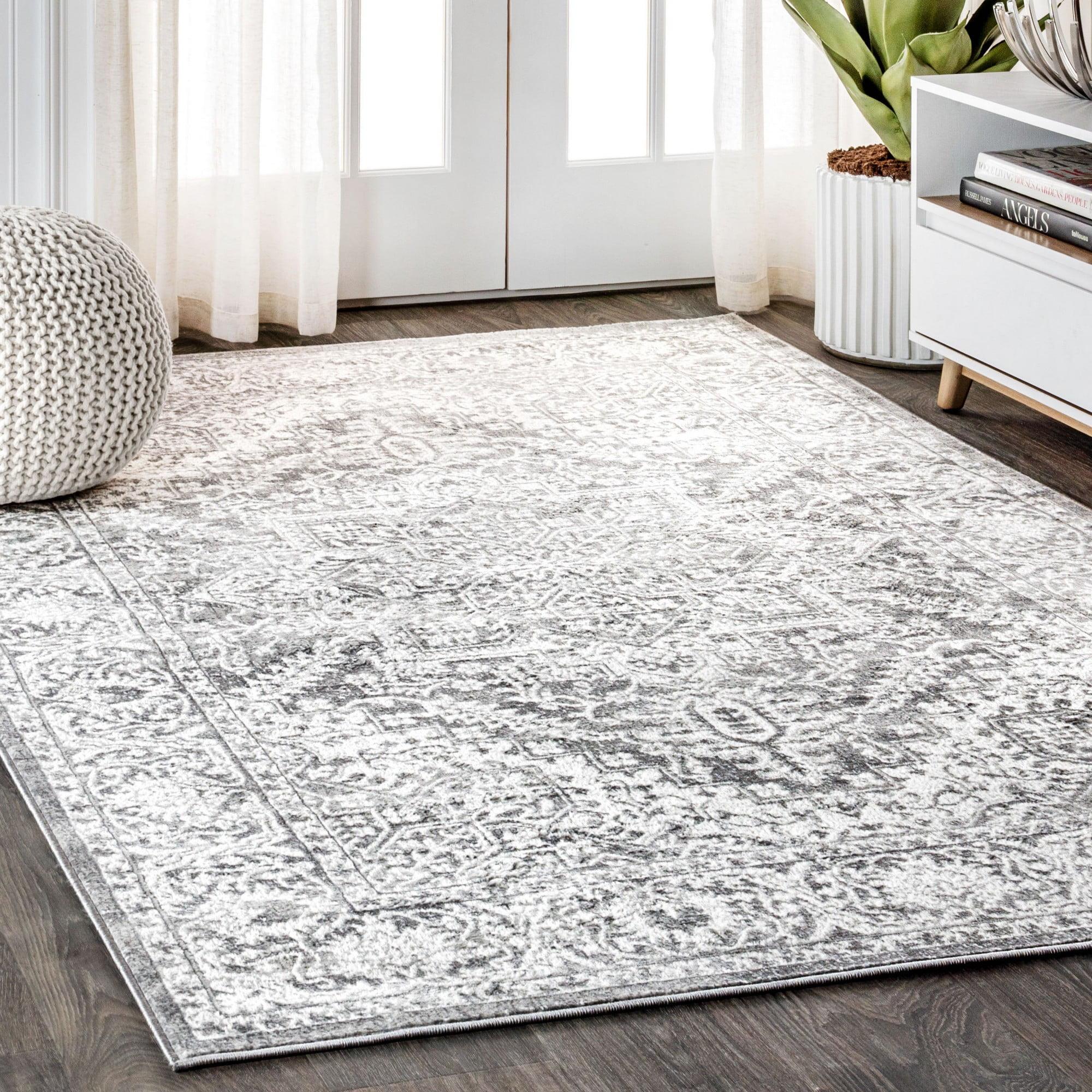 8'x10' Modern Persian Vintage Medallion Area Rug, Light Grey - JONATHAN Y