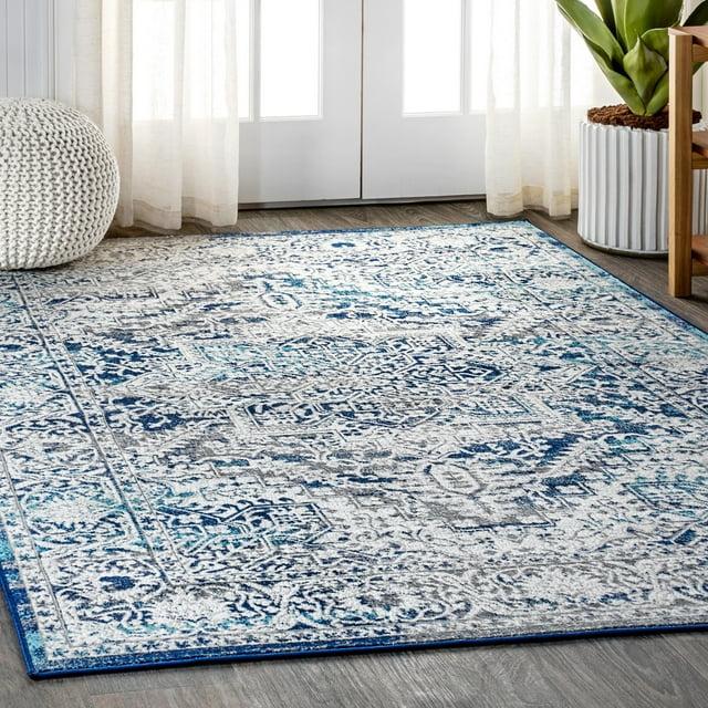 8'x10' Modern Vintage Medallion Area Rug, Navy /Light Grey - JONATHAN Y