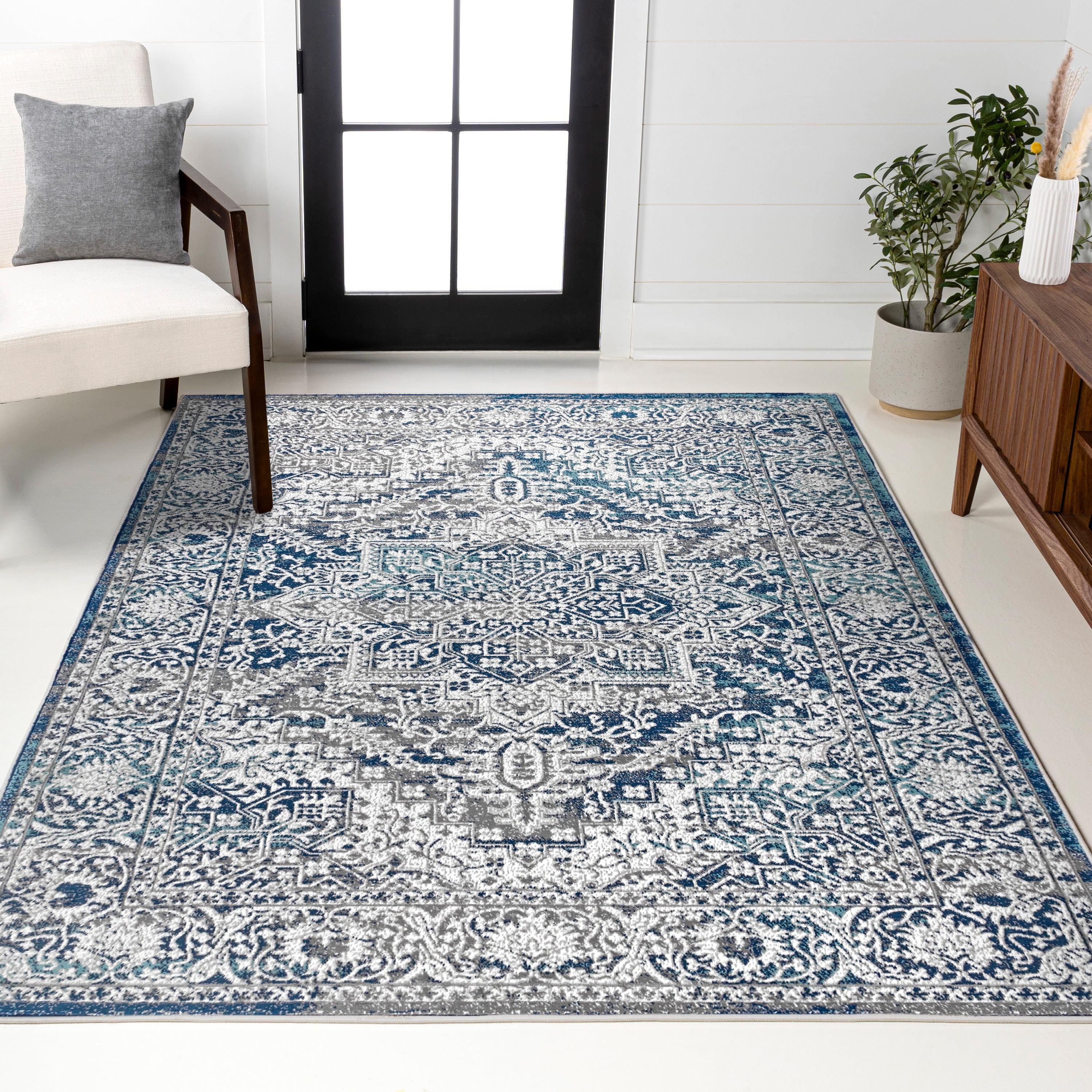 8'x10' Modern Vintage Medallion Area Rug, Navy /Light Grey - JONATHAN Y