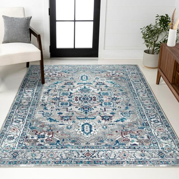 4'x6' Modern Persian Vintage Medallion Area Rug, Light Grey/Blue - JONATHAN Y