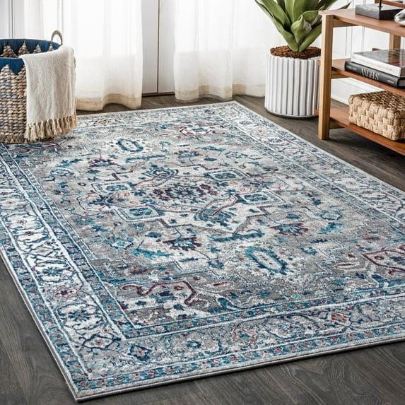 8'x10' Modern Persian Vintage Medallion Area Rug, Light Grey/Blue - JONATHAN Y