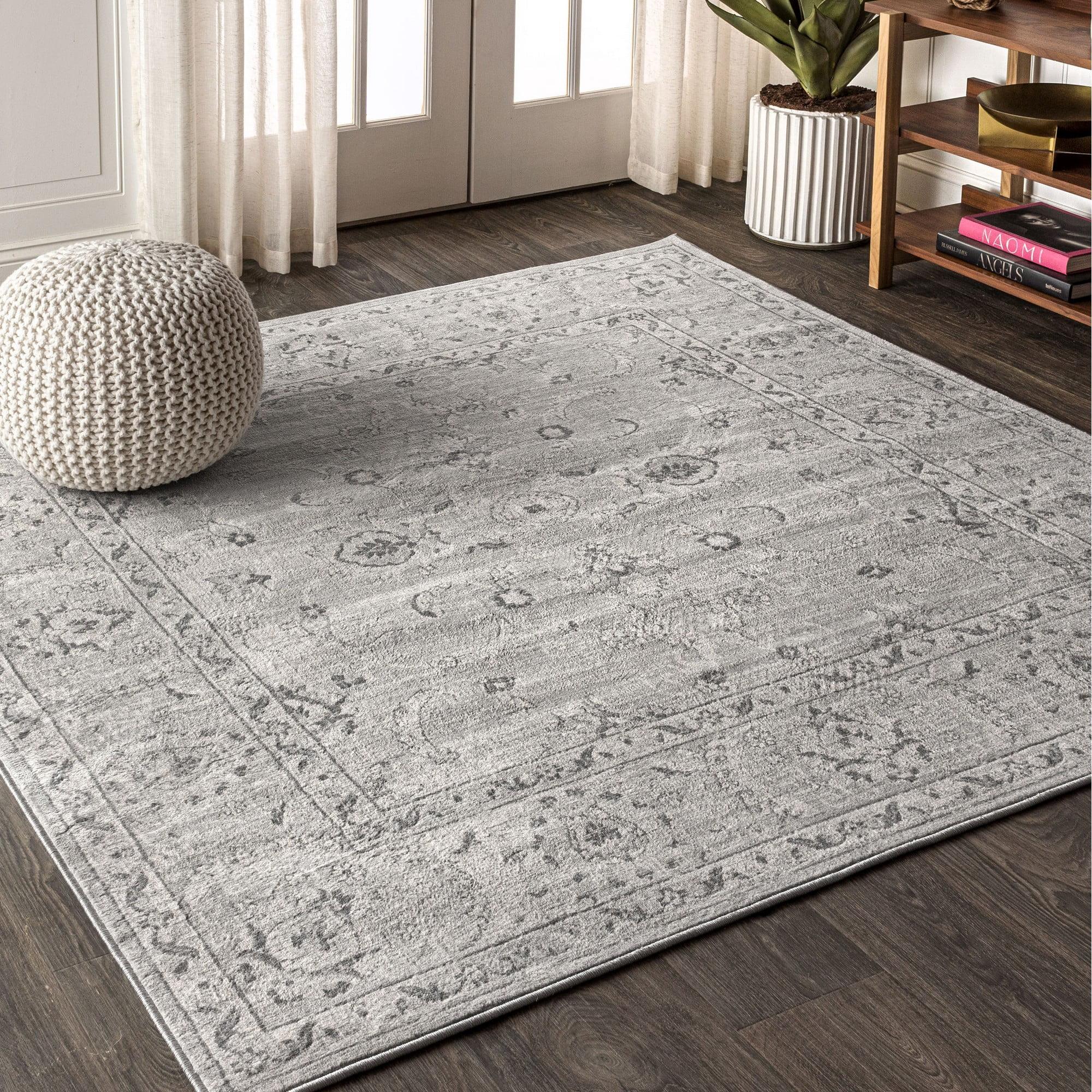 6'x6' Modern Persian Vintage Medallion Area Rug, Light Grey - JONATHAN Y