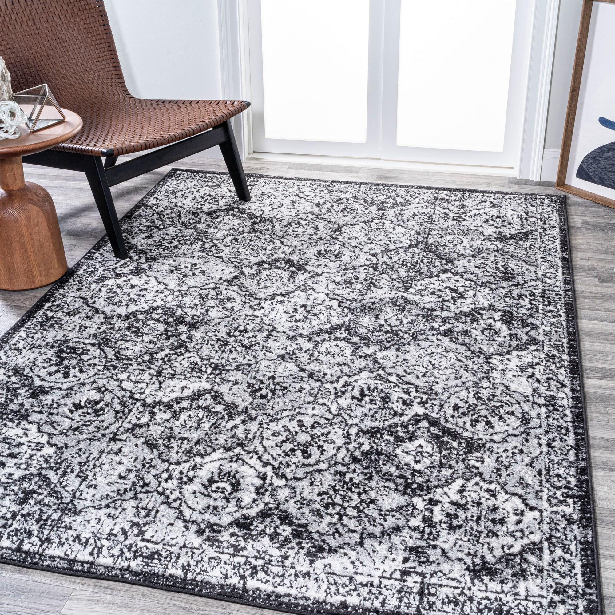 4' x 6' Modern Persian Boho Vintage Trellis Area Rug, Black/Ivory - JONATHAN Y
