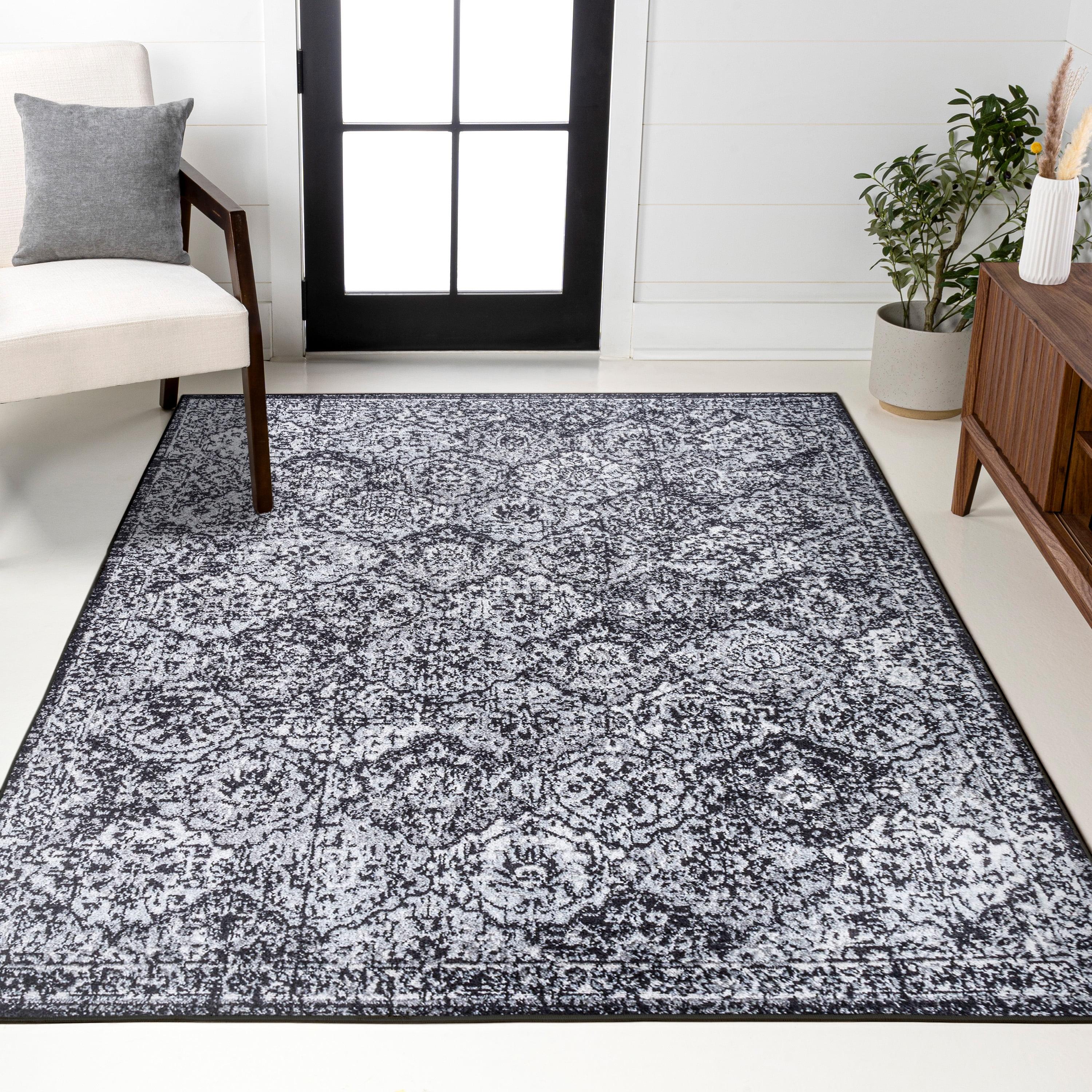 5' x 8' Modern Persian Boho Vintage Trellis Area Rug, Black/Ivory - JONATHAN Y
