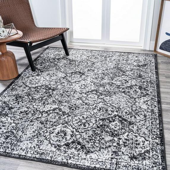 8' x 10' Modern Persian Boho Vintage Trellis Area Rug, Black/Ivory - JONATHAN Y
