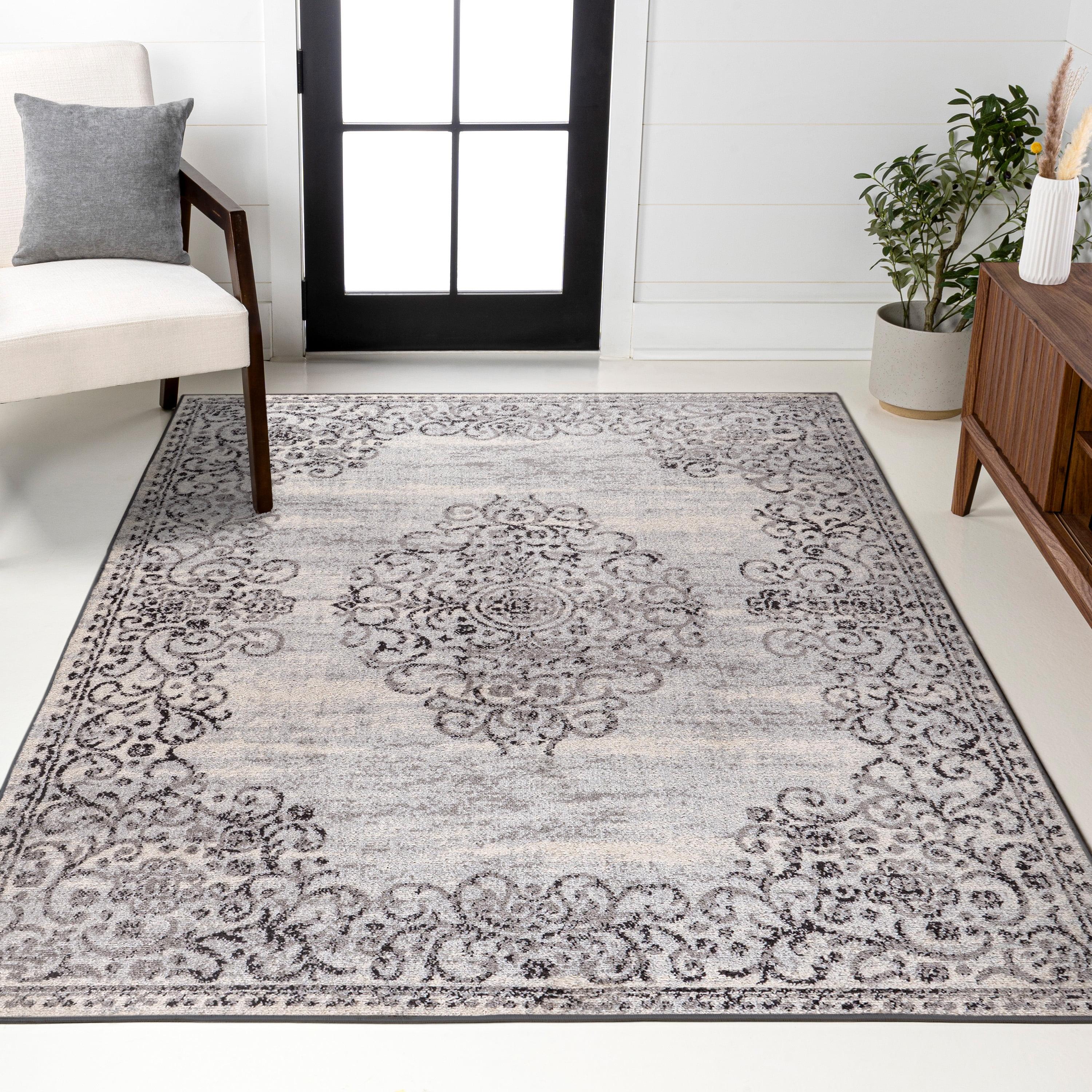 5'x8' Minori Filigree Medallion Area Rug, Dark Gray/Cream - JONATHAN Y