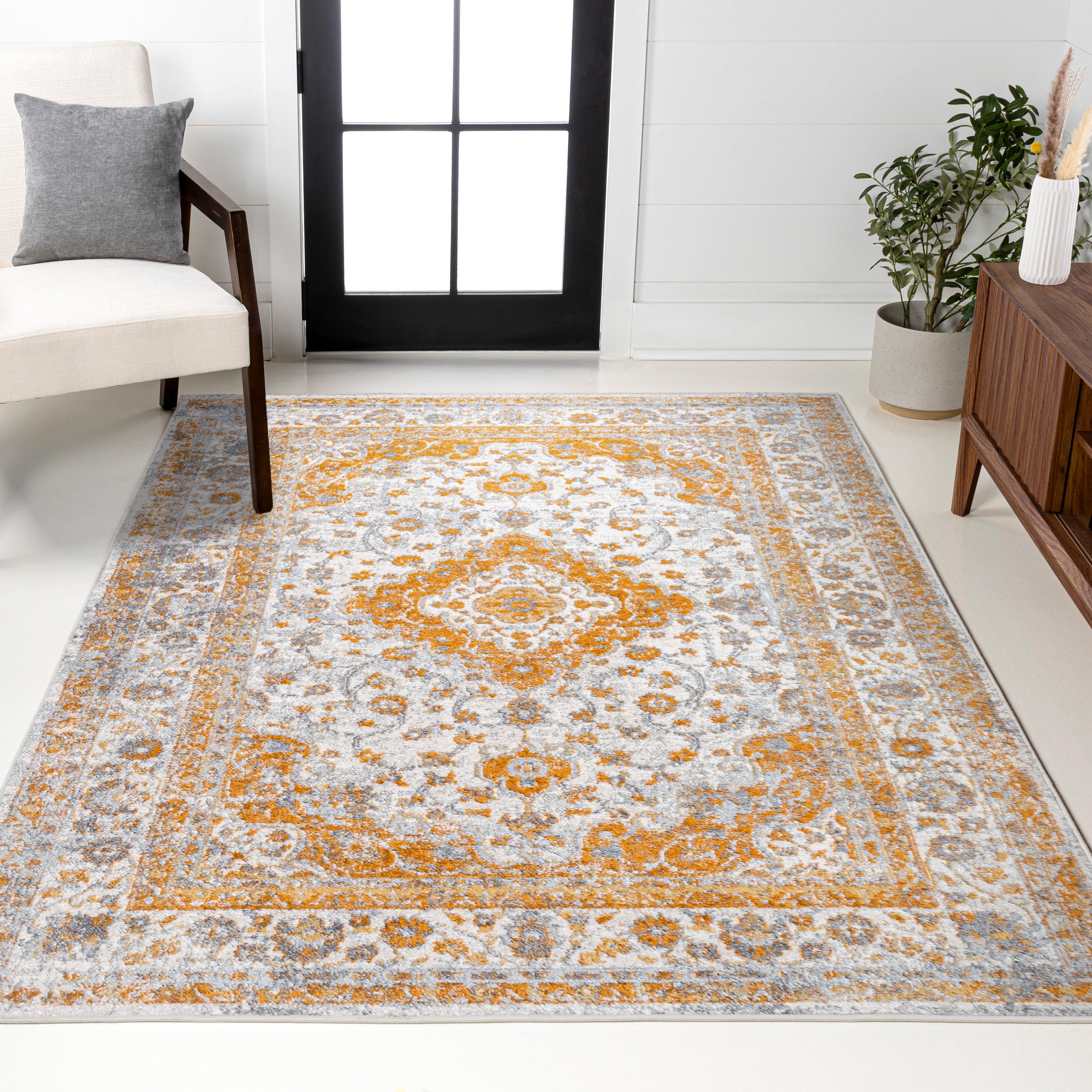 9'x12' Indhira Ornate Medallion Persian Area Rug, Orange/Cream - JONATHAN Y