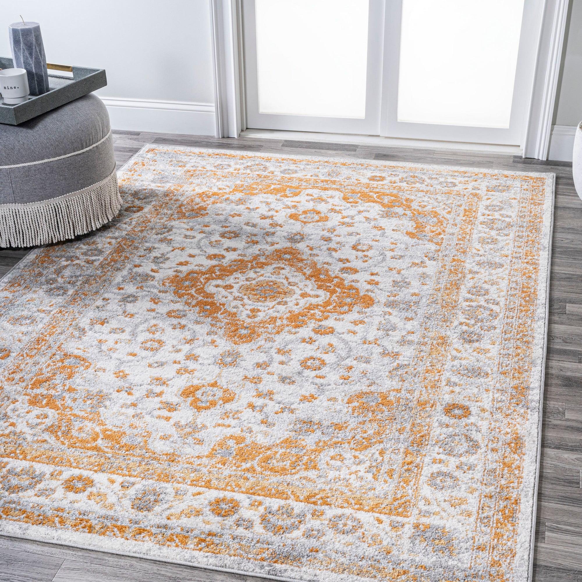 9'x12' Indhira Ornate Medallion Persian Area Rug, Orange/Cream - JONATHAN Y