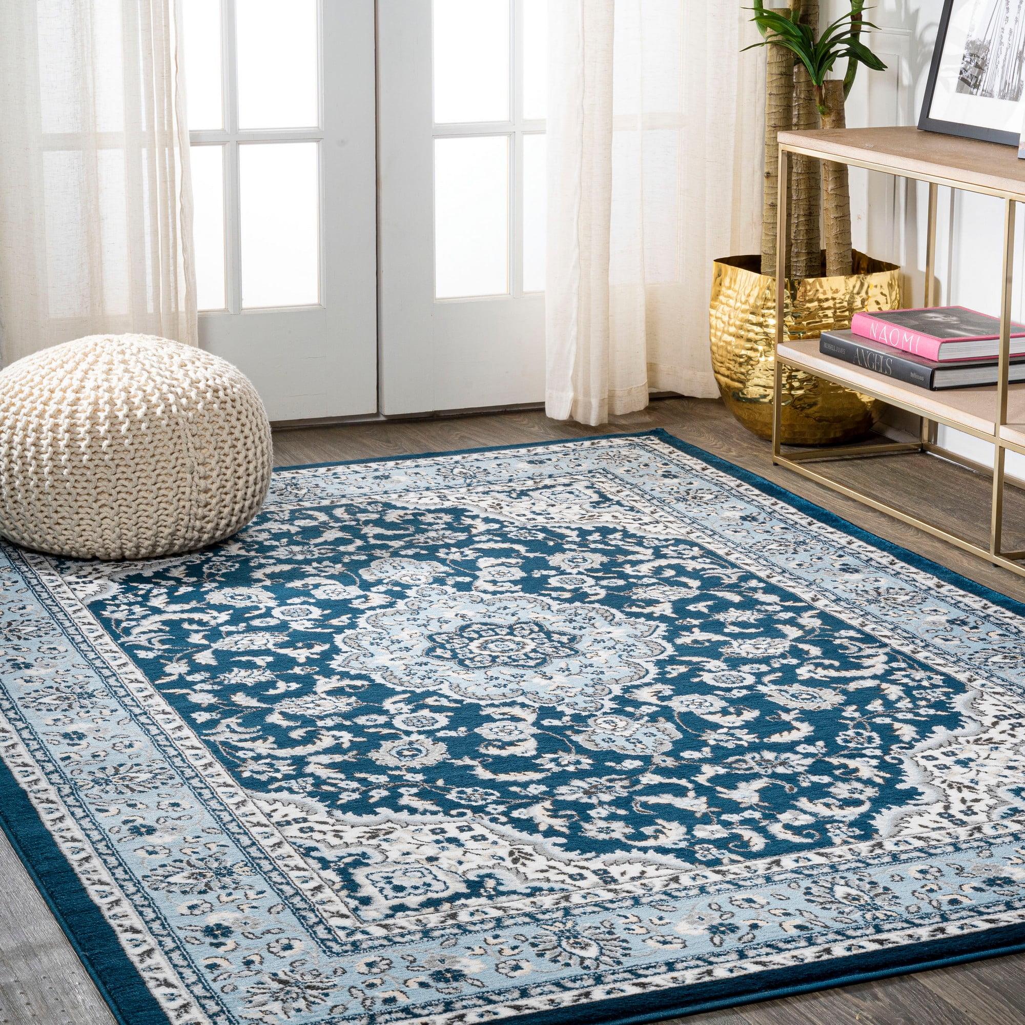 3'x 5' Palmette Modern Persian Floral Area Rug, Navy/Blue - JONATHAN Y
