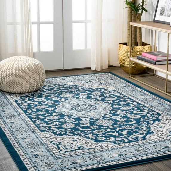 5'x 8' Palmette Modern Persian Floral Area Rug, Navy/Blue - JONATHAN Y