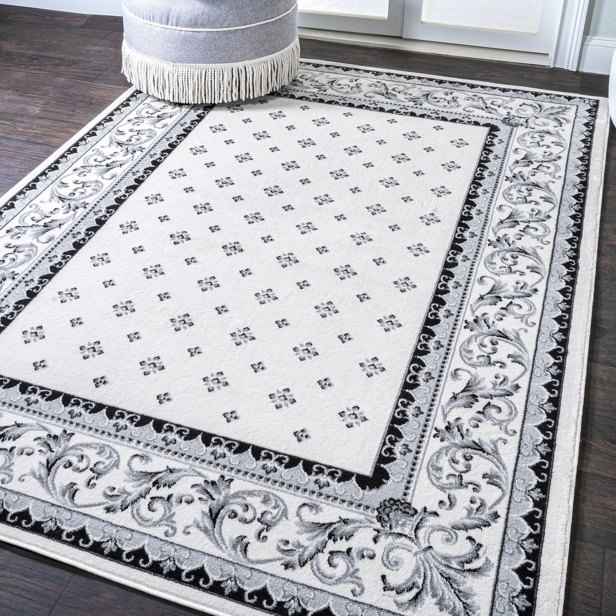 3'x5' Acanthus French Border Area Rug, Cream/Light Gray - JONATHAN Y