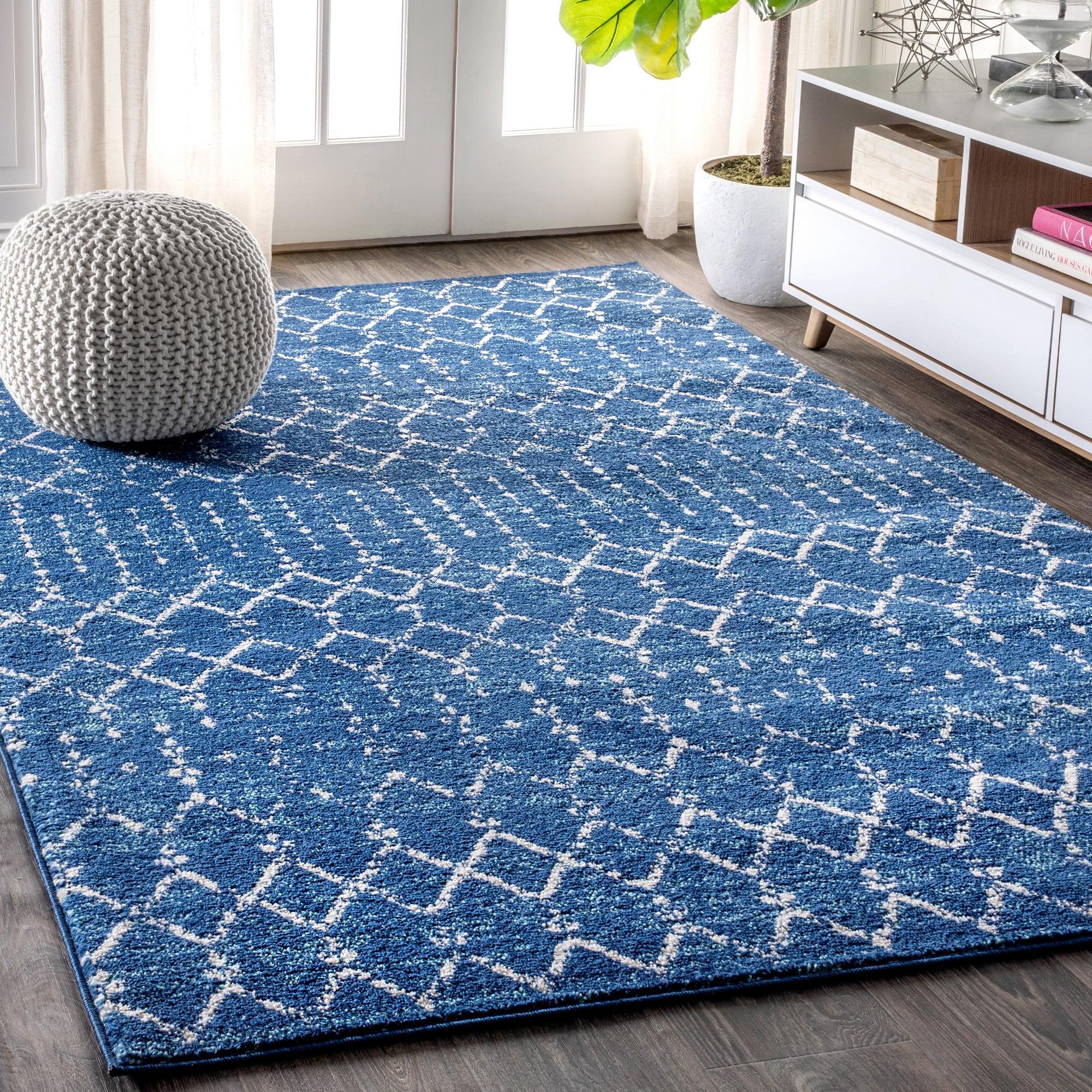 JONATHAN Y Moroccan HYPE Boho Vintage Diamond Blue/White 5 ft. x 8 ft. Area Rug