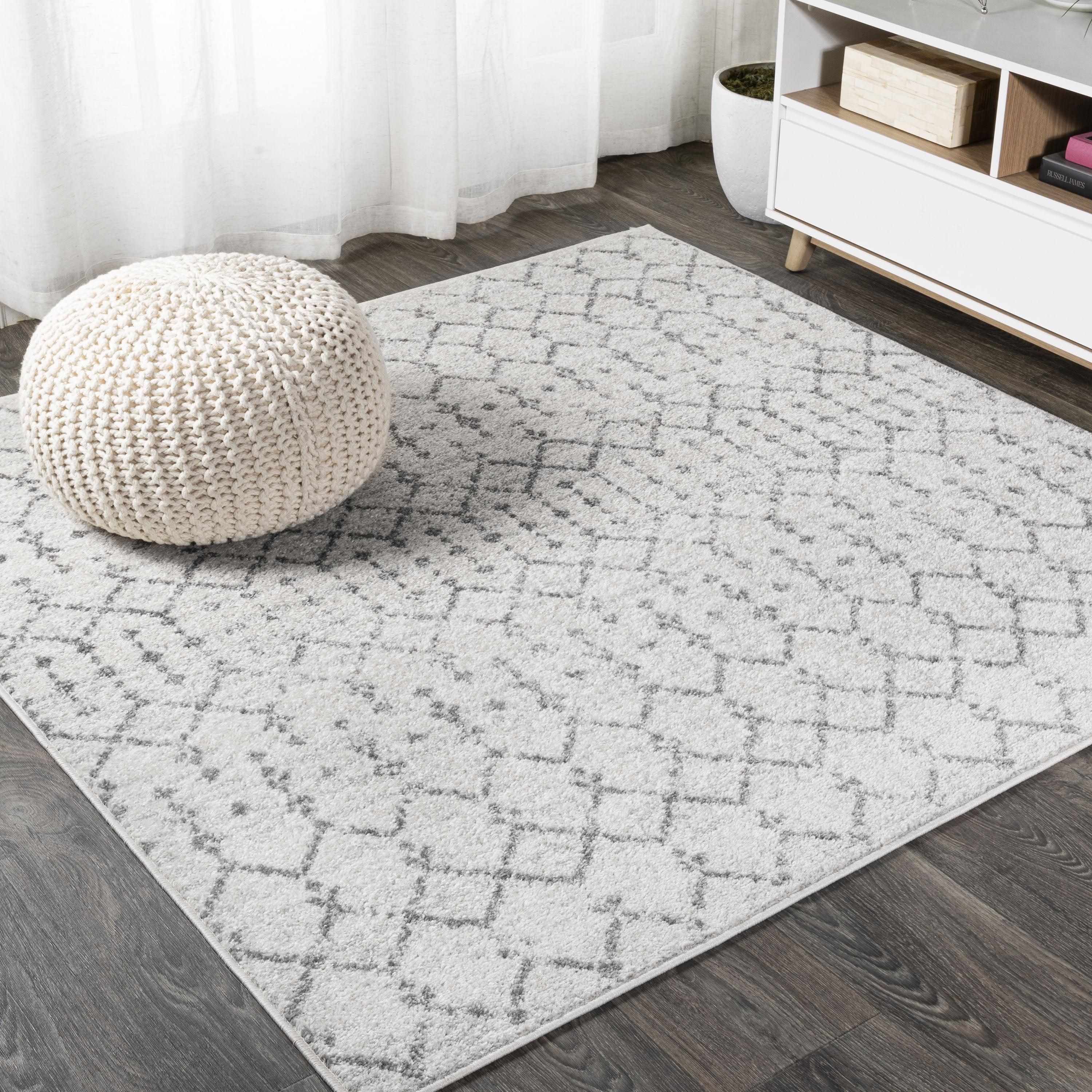 4' Square Morrocan Hype Boho Vintage Diamond Area Rug, Cream/Gray - JONATHAN Y