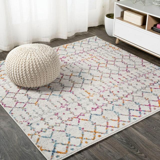 JONATHAN Y Moroccan HYPE Boho Vintage Diamond Ivory/Multi 5' Square Area Rug