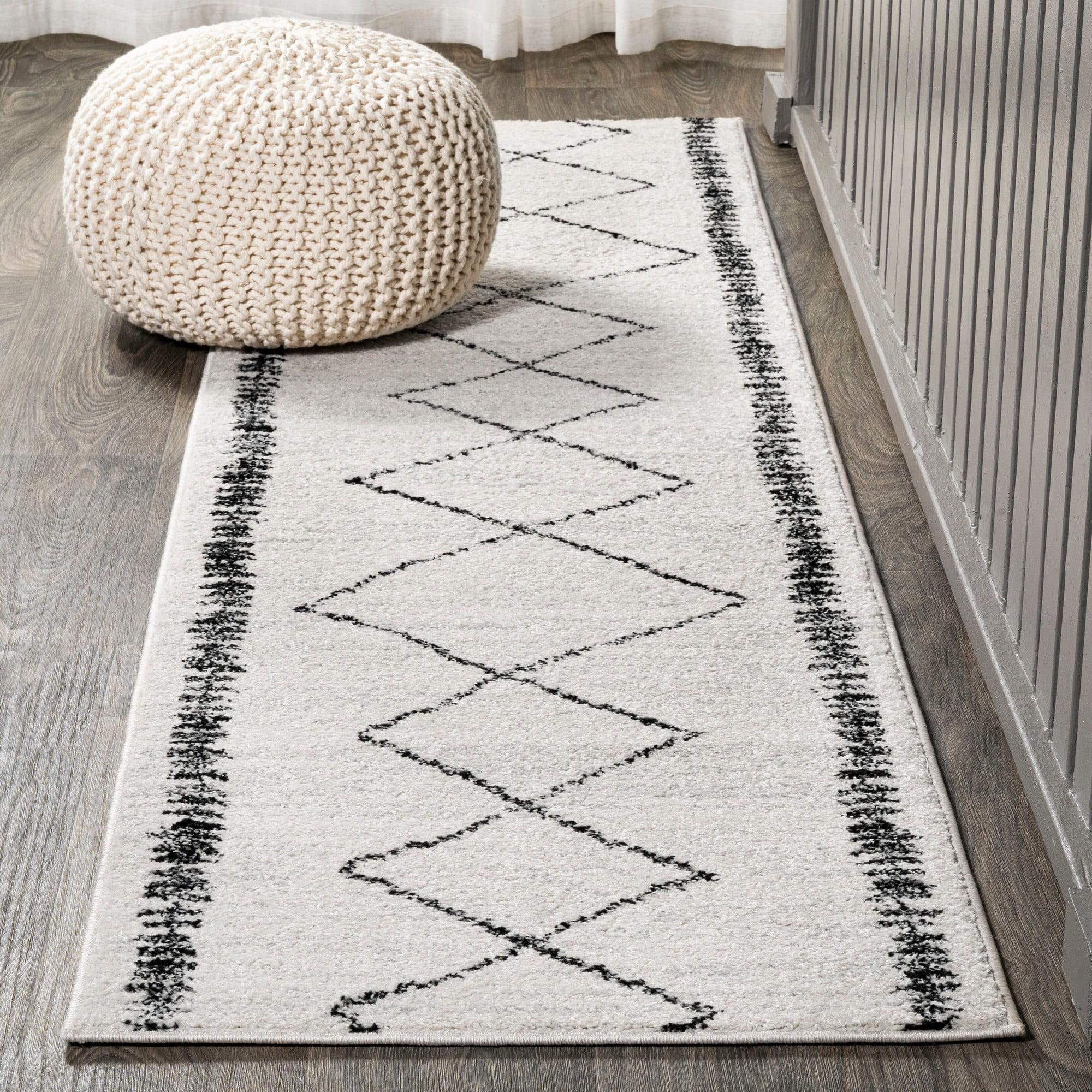2'x8' Zaina Moroccan Beni Souk Runner Rug, Cream/Black - JONATHAN Y