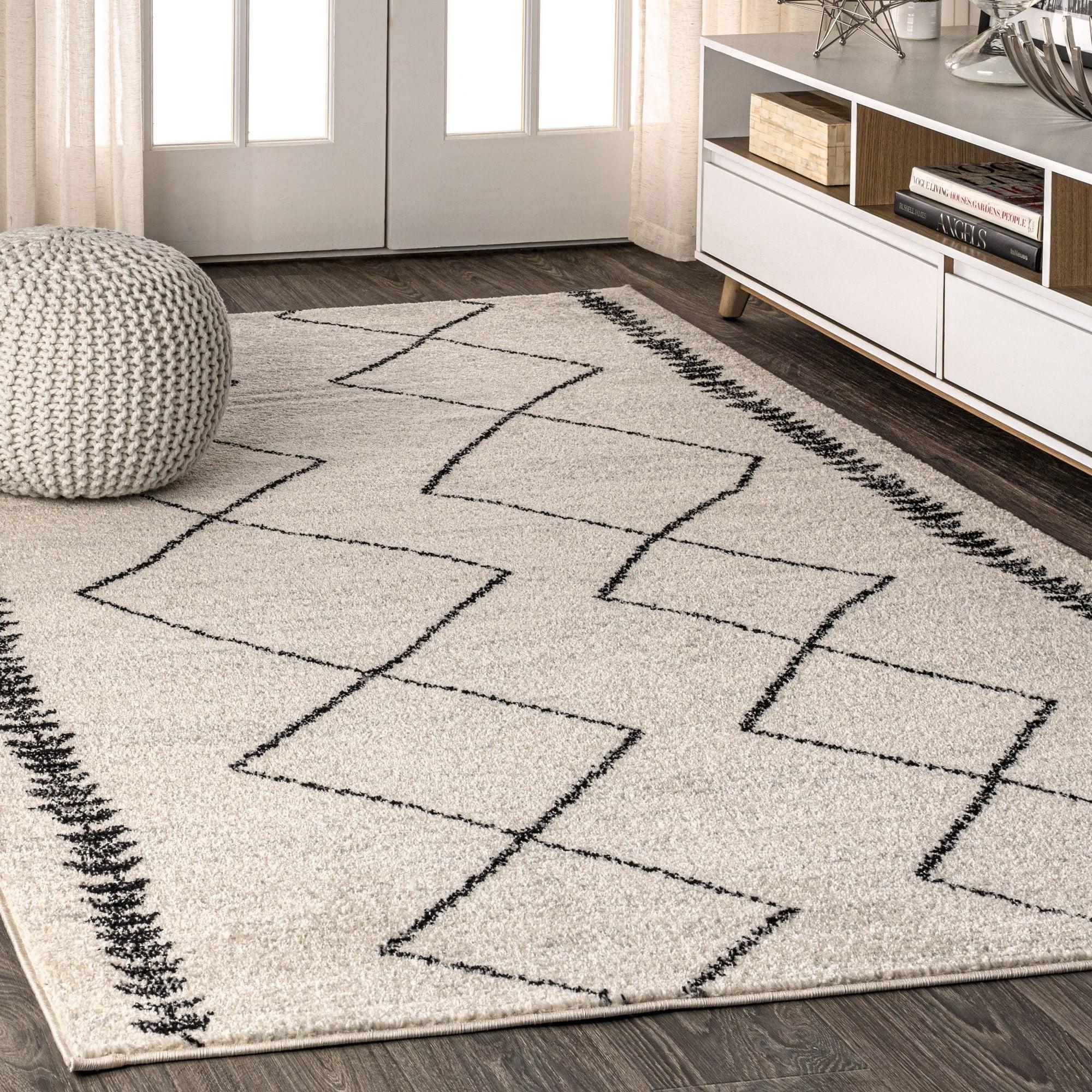 5'x8' Zaina Moroccan Beni Souk Area Rug, Cream/Black - JONATHAN Y