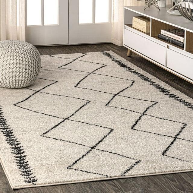 8'x10' Zaina Moroccan Beni Souk Area Rug, Cream/Black - JONATHAN Y