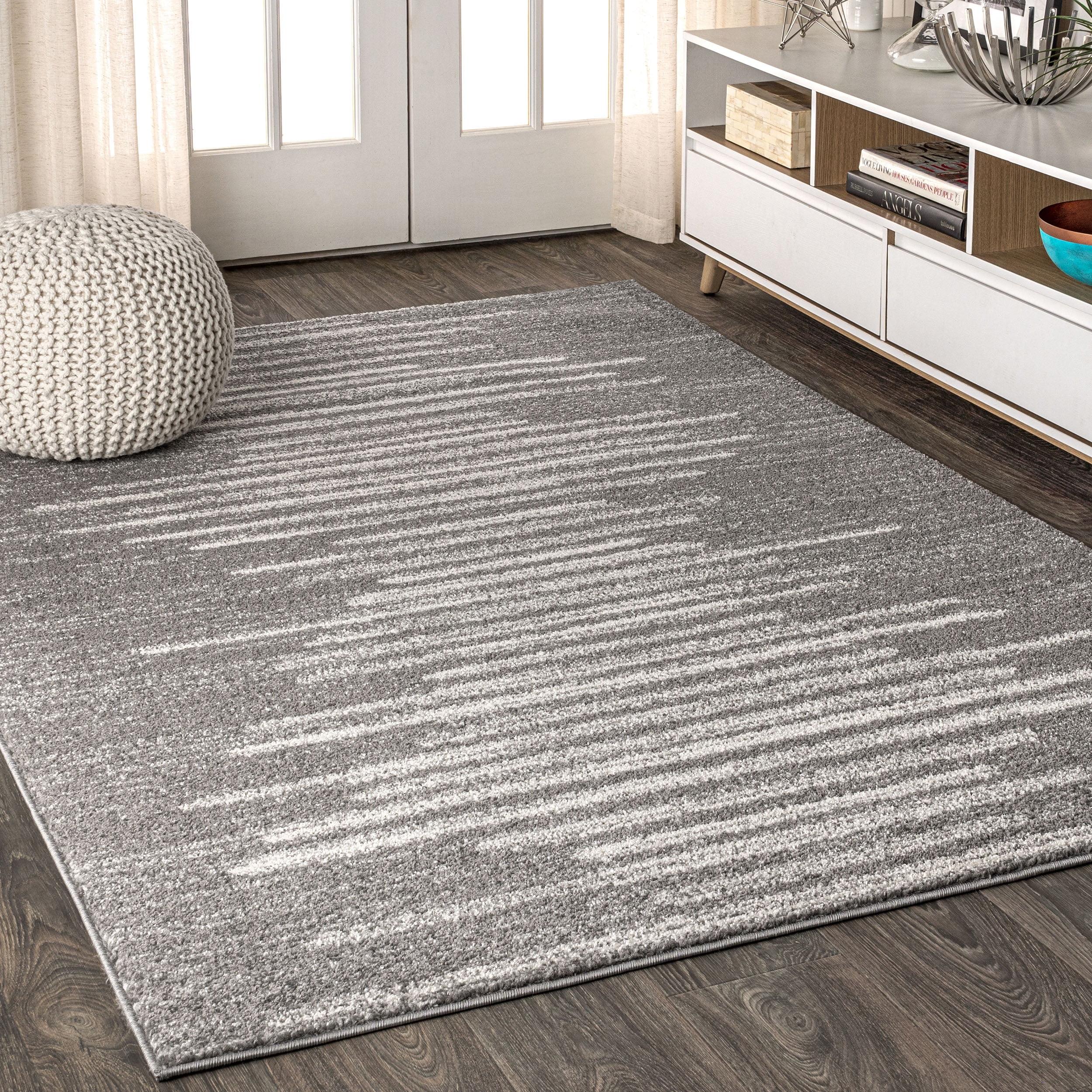 8'x10' Aya Berber Stripe Geometric Area Rug, Gray/Cream - JONATHAN Y