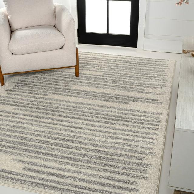 JONATHAN Y Khalil Modern Berber Stripe Cream/Gray 5 ft. x 8 ft. Area Rug