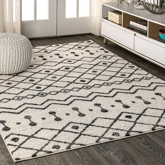 8'x10' Aksil Moroccan Beni Souk Area Rug, Cream/Black - JONATHAN Y