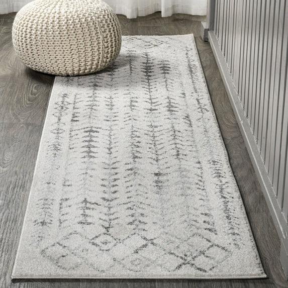 2'x8' Ziri Moroccan Geometric Runner Rug, Cream/Gray - JONATHAN Y