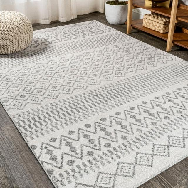 3'x5' Ifrane Berber Geometric Stripe Area Rug, Cream/Gray - JONATHAN Y