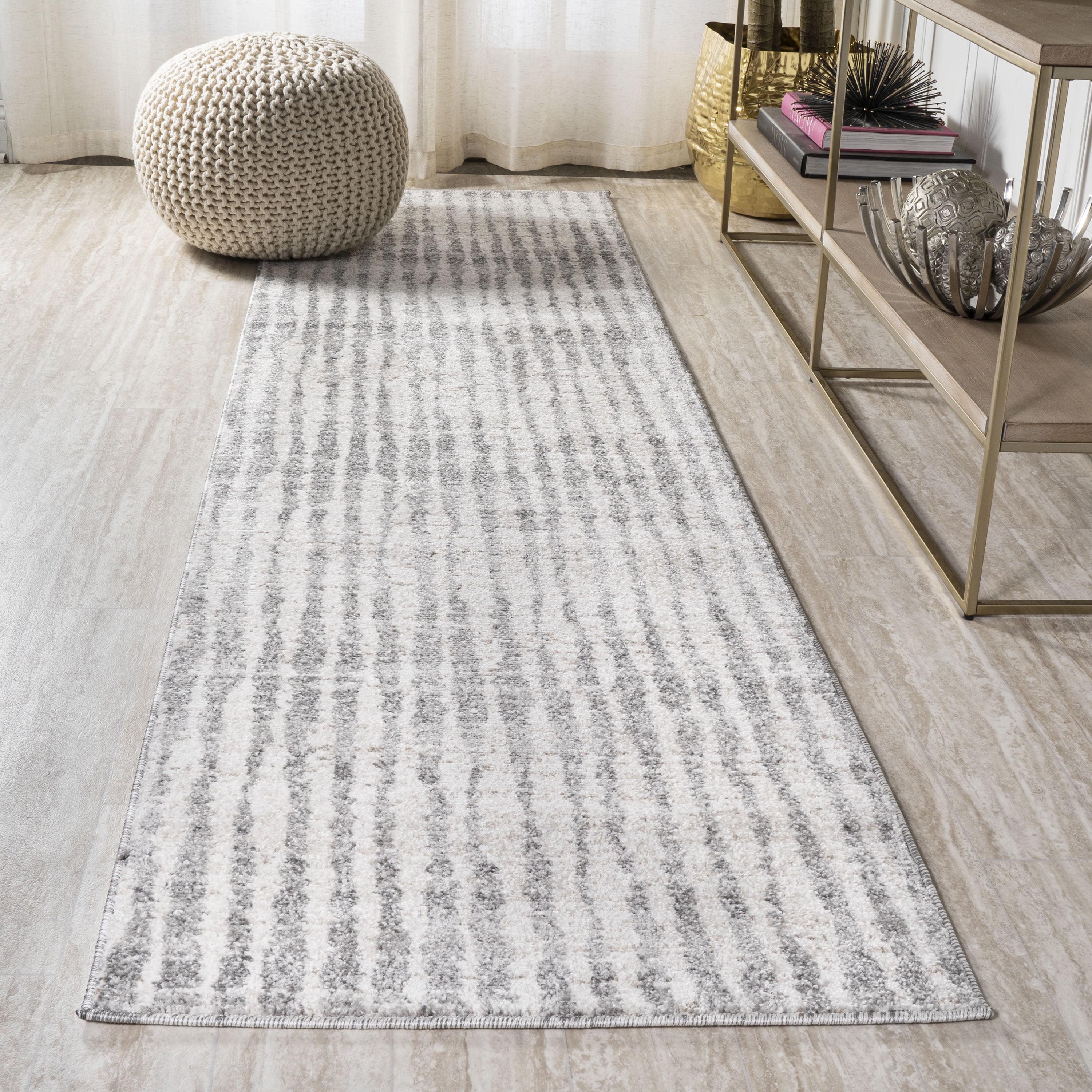 2'x8' Skoura Modern Bold Stripe Runner Rug, Beige/Dark Gray - JONATHAN Y