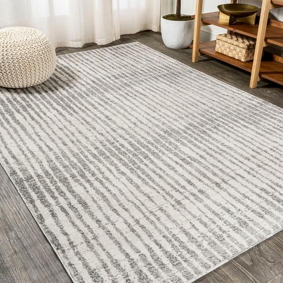 4'x6' Skoura Modern Bold Stripe Area Rug, Beige/Dark Gray - JONATHAN Y