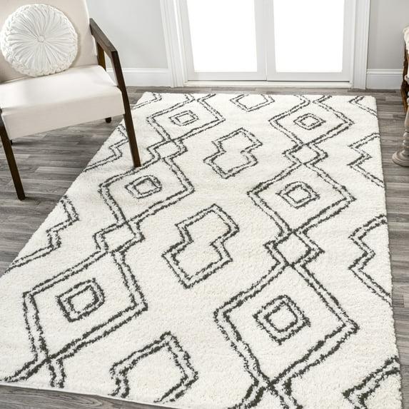 3'x5' Deia Moroccan Style Diamond Shag Area Rug, White/Black - JONATHAN Y