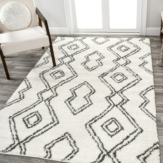 3'x5' Deia Moroccan Style Diamond Shag Area Rug, White/Black - JONATHAN Y